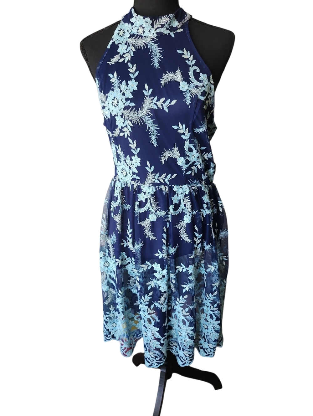 miami Navy Midi Dress with Light Blue Floral Lace